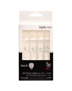 Set 24 faux ongles avec patch - glitter French***