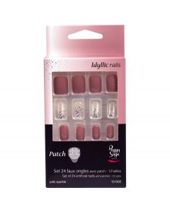 Set 24 faux ongles avec patch - pink sparkle